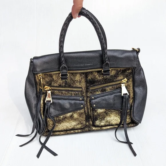 AIMEE gold and black leather handbag - Picture 10 of 10
